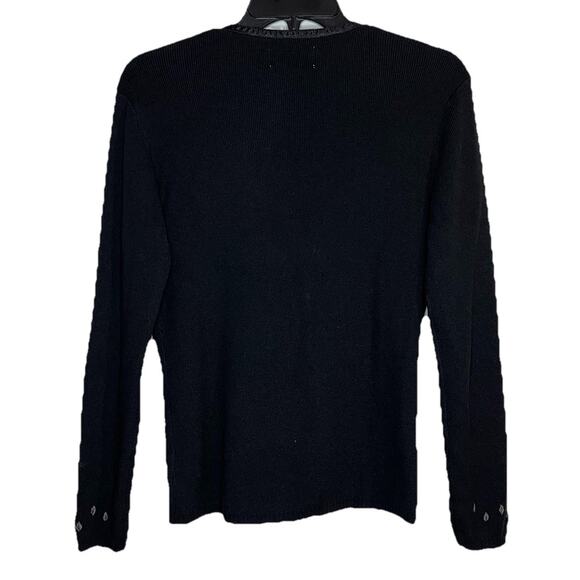 Vintage Worthington Cardigan Black Embroidered Sweater Floral Leaf Women Small - Picture 2 of 7